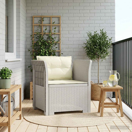 Vidaxl eénpersoons fauteuil met kussens rattan look pp wit