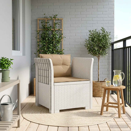Vidaxl eénpersoons fauteuil met kussens rattan look pp wit