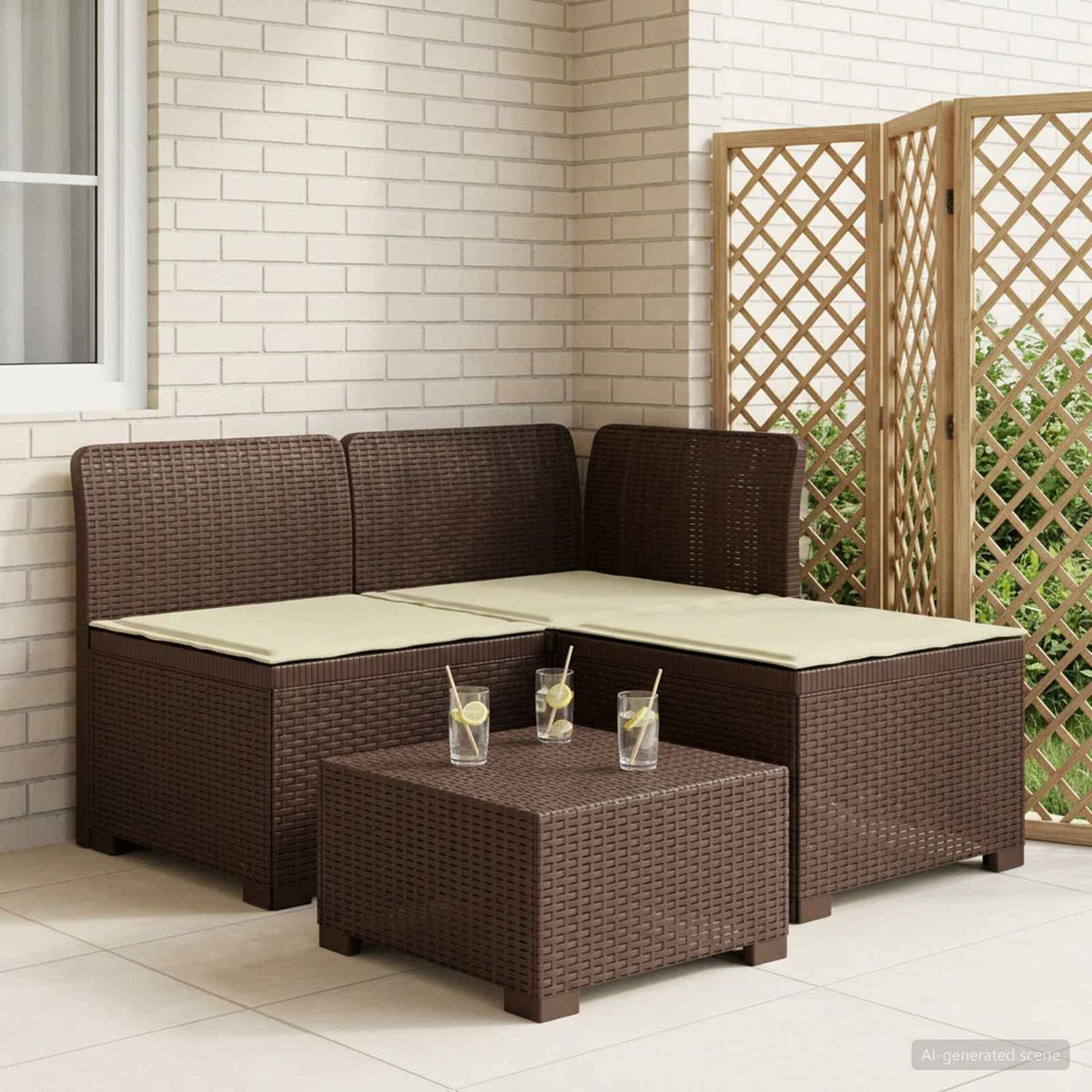 Vidaxl 3-zits tuinbank met kussens in rattanlook 3-zits pp bruin