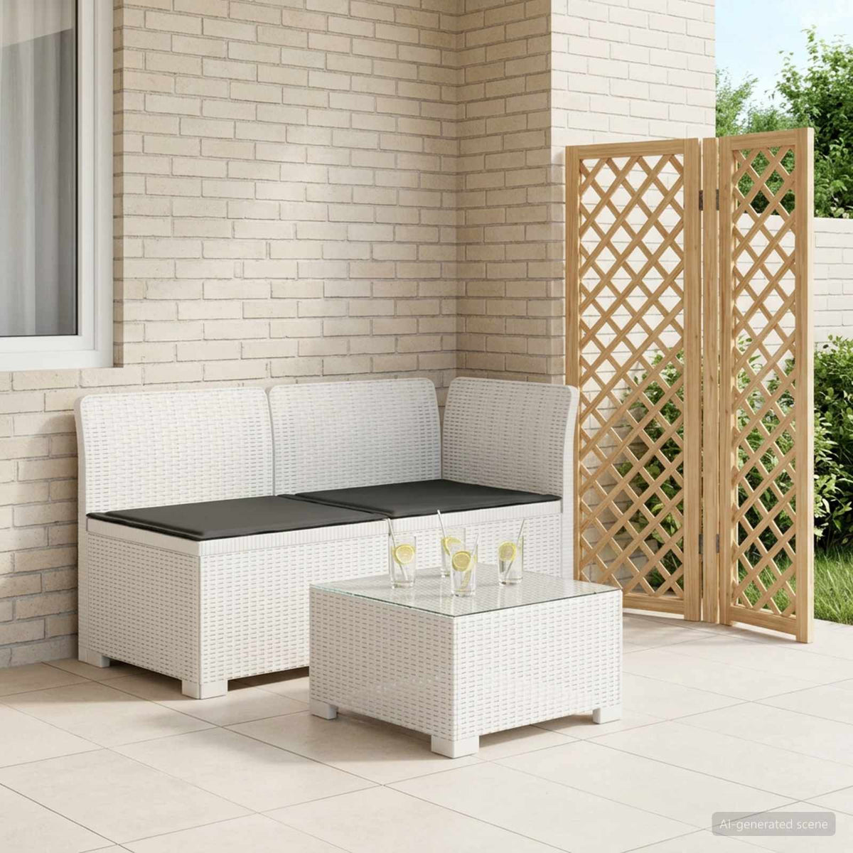 Vidaxl tweedelige tuinbank met kussens rattan look 2-zits pp wit