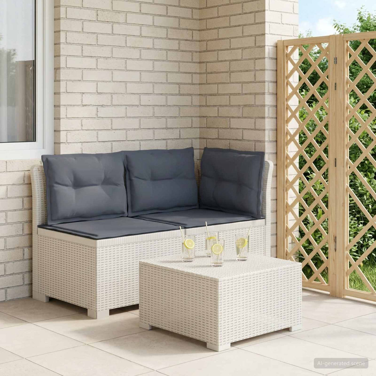 Vidaxl tweedelige tuinbank met kussens rattan look 2-zits pp wit