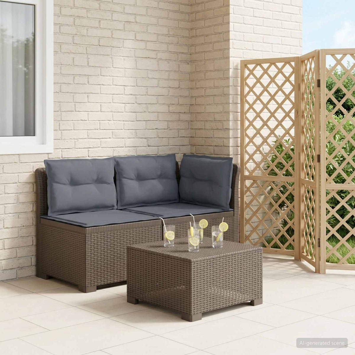 Vidaxl tweedelige tuinbank met kussens rattan look 2-zits pp