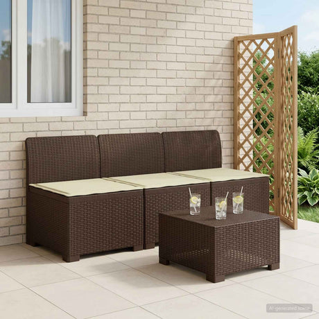 Vidaxl 3-zits tuinbank met kussens in rattanlook 3-zits pp bruin