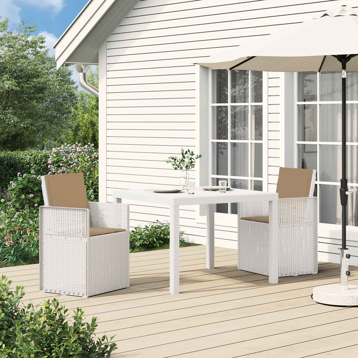 Vidaxl tuin eettafelset 3 st wit en taupe pp