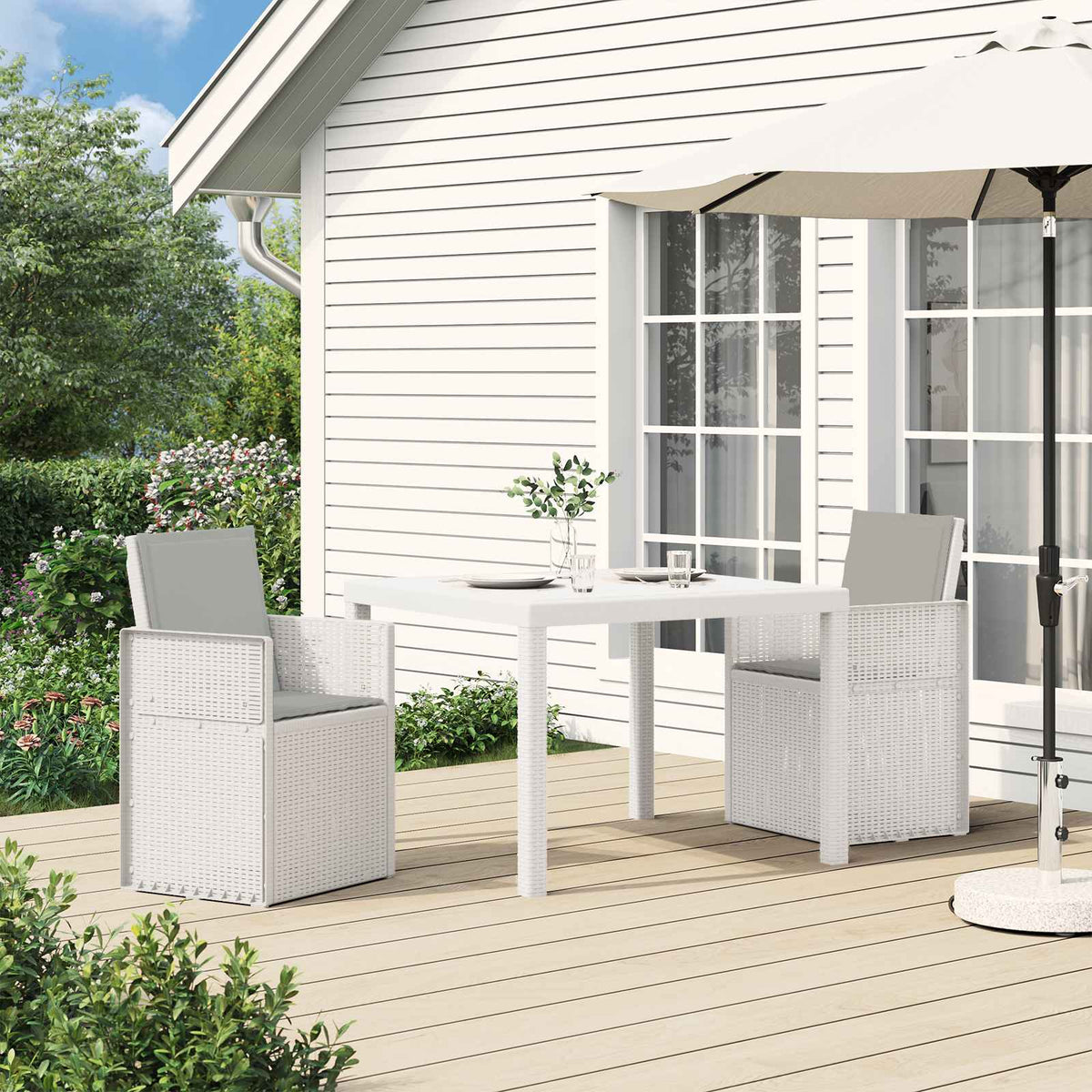 Vidaxl tuin eettafelset 3 st wit en lichtgrijs pp
