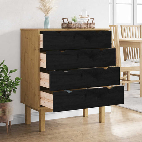 Vidaxl ladekast otta zwart 76,5 x 39,5 x 90 cm massief grenenhout