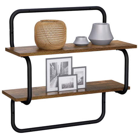 Vidaxl wandschap met 2 niveaus gerookt eiken 60 x 24,5 x 61 cm