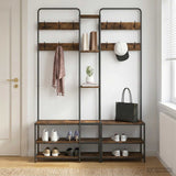 Vidaxl kapstok met schoenenbank gerookt eiken 143 x 30 x 199,5 cm