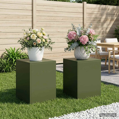 Vidaxl plantenstandaard 2 pcs olijfgroen 30 x 30 x 40 cm staal
