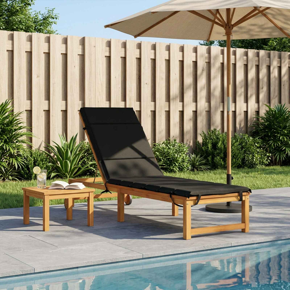 Vidaxl ligstoel kussen gemert 100% polyester zwart 200 x 50 x 3 cm