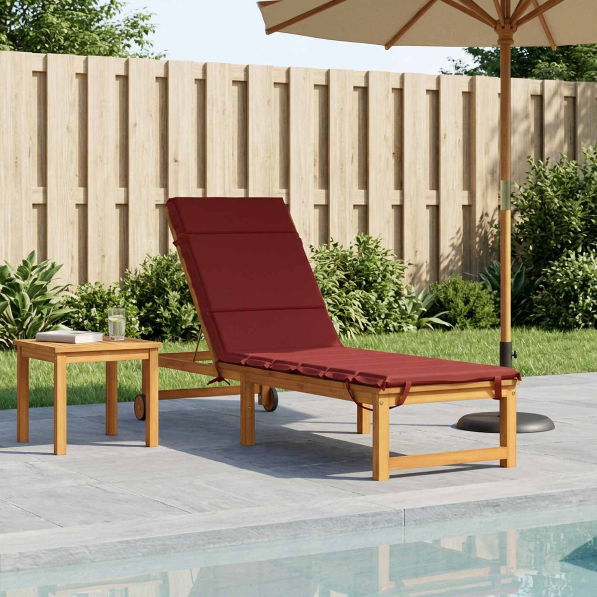 Vidaxl ligstoel kussen gemert 100% polyester wijnrood 200 x 60 x 3 cm