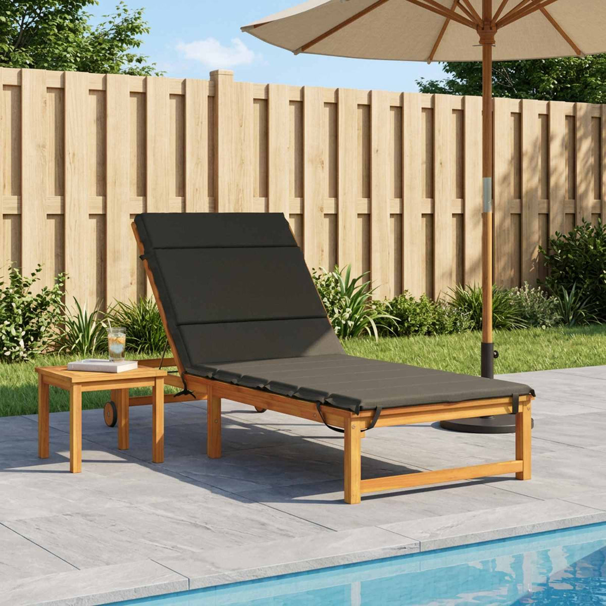 Vidaxl ligstoel kussen gemert 100% polyester antraciet 200 x 70 x 3 cm