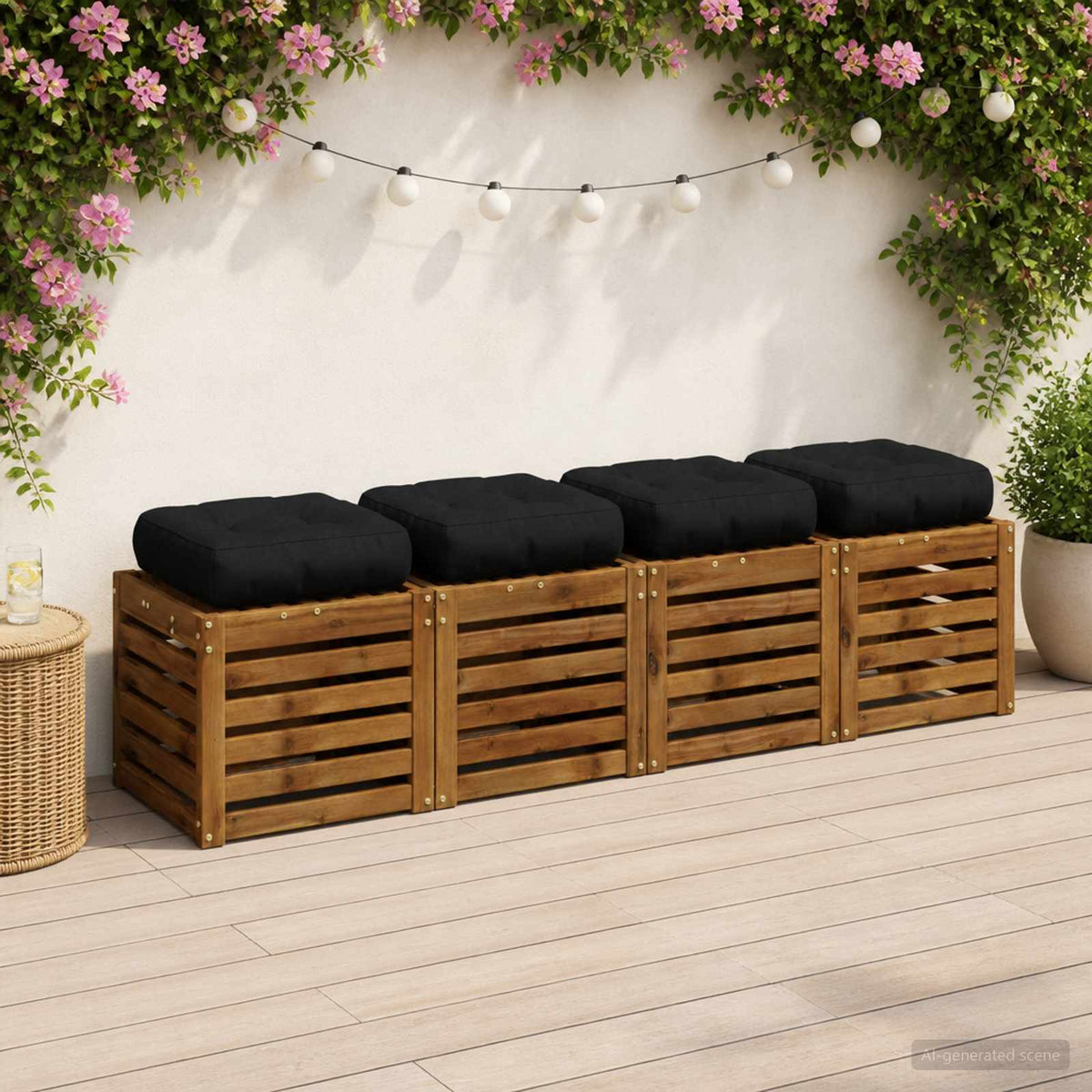 Vidaxl 4-piece zitkussens vianen 4 pcs 100% polyester zwart