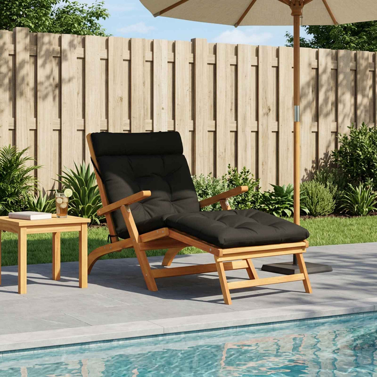 Vidaxl ligstoel kussen vianen 100% polyester zwart 200 x 70 x 8 cm