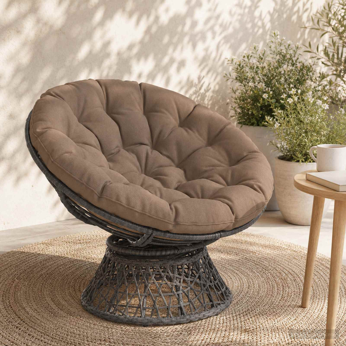 Vidaxl papasan stoel kussen vianen 100% polyester taupe ø 130 x 12 cm