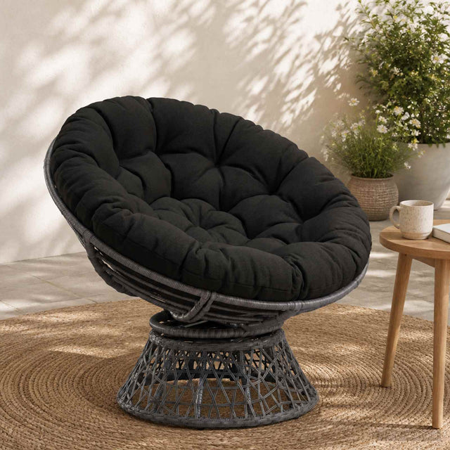 Vidaxl papasan stoel kussen vianen 100% polyester zwart ø 130 x 12 cm
