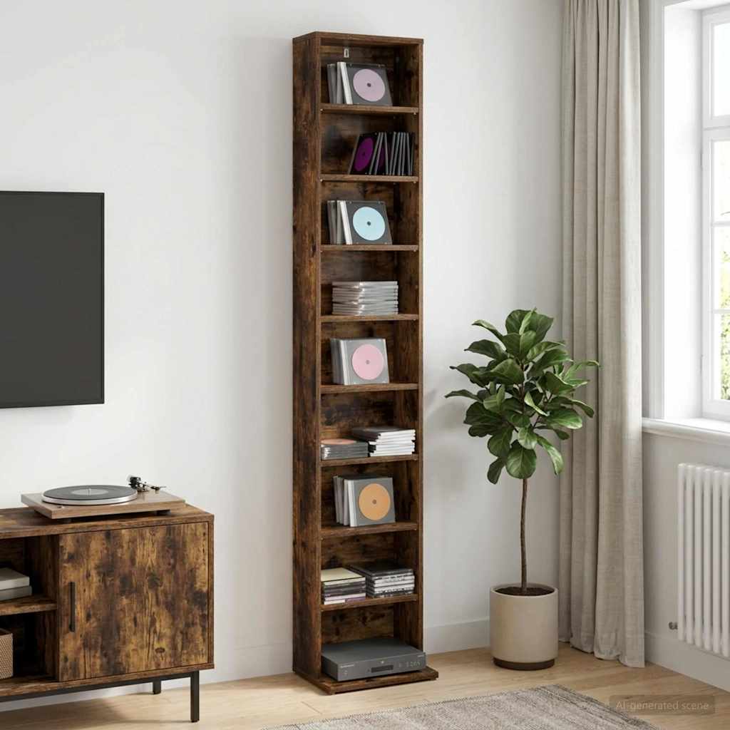 Vidaxl cd kast gerookt eiken 33 x 23,5 x 175 cm bewerkt hout