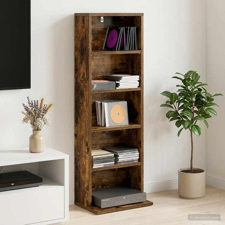 Vidaxl cd kast gerookt eiken 33 x 23,5 x 97,5 cm bewerkt hout