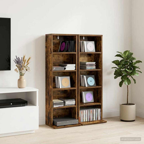 Vidaxl cd kast 2 st gerookt eiken 33 x 23,5 x 97,5 cm bewerkt hout