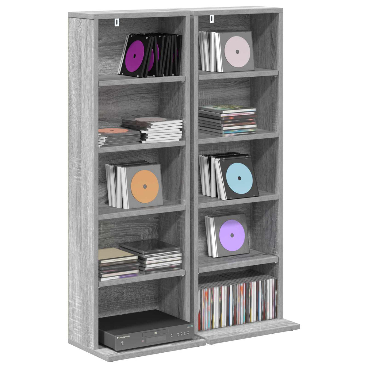 Vidaxl cd kast 2 st grijs sonoma 33 x 23,5 x 97,5 cm bewerkt hout