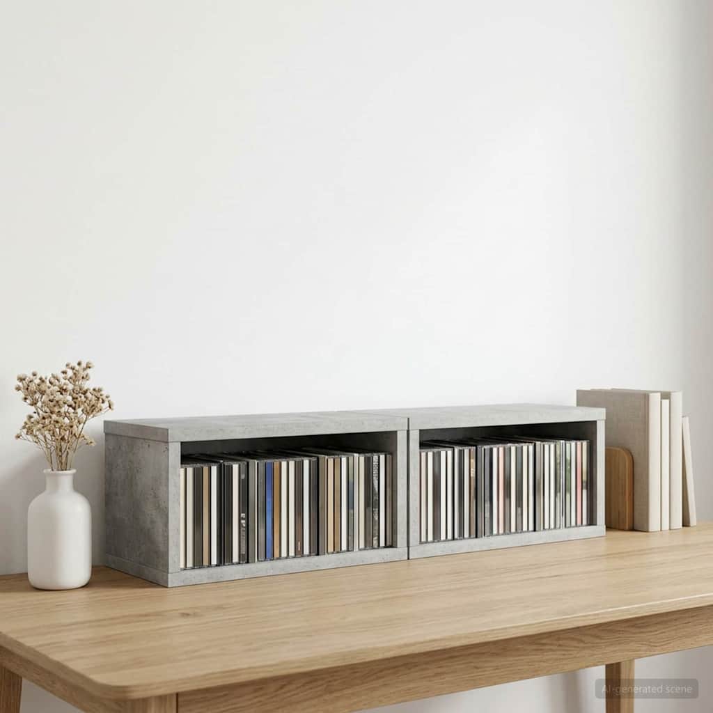Vidaxl cd opslag rek 2 st betongrijs 40 x 17 x 17 cm bewerkt hout