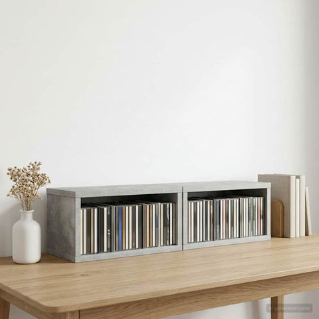 Vidaxl cd opslag rek 2 st betongrijs 40 x 17 x 17 cm bewerkt hout