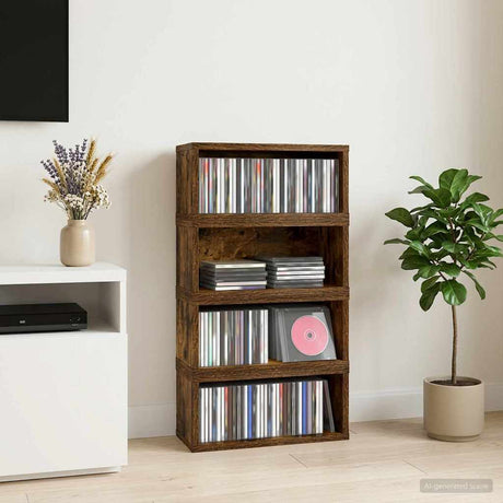 Vidaxl cd opslag rek 4 st gerookt eiken 40 x 17 x 17 cm bewerkt hout
