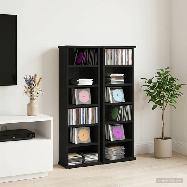 Vidaxl cd kast 2 st zwart eiken 60 x 17 x 92 cm bewerkt hout