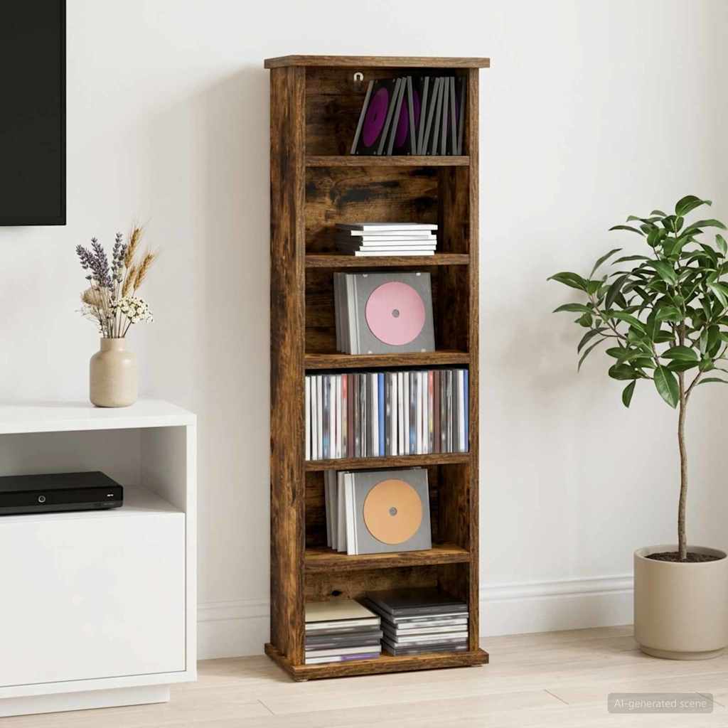 Vidaxl cd kast gerookt eiken 60 x 17 x 92 cm bewerkt hout
