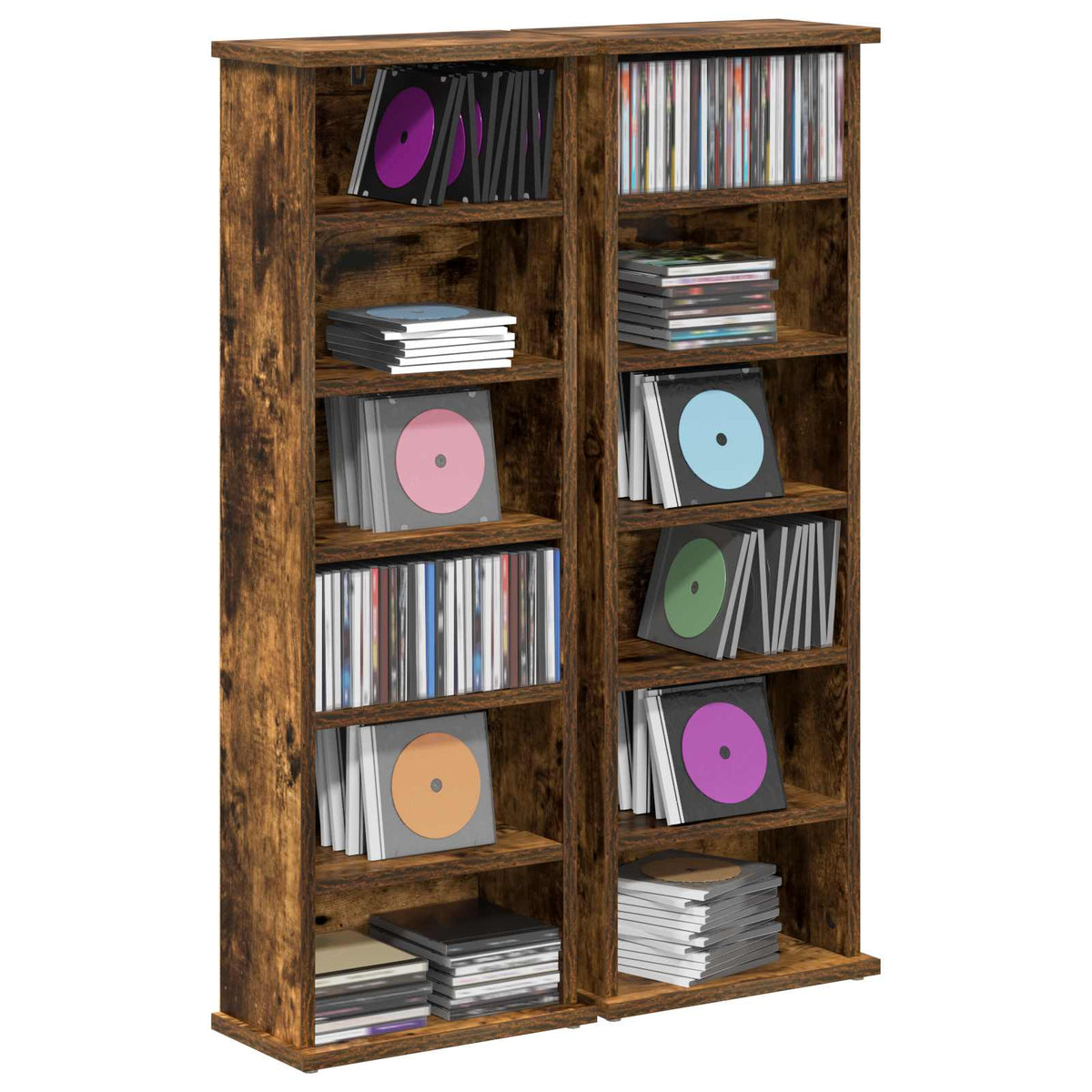 Vidaxl cd kast 2 st gerookt eiken 60 x 17 x 92 cm bewerkt hout