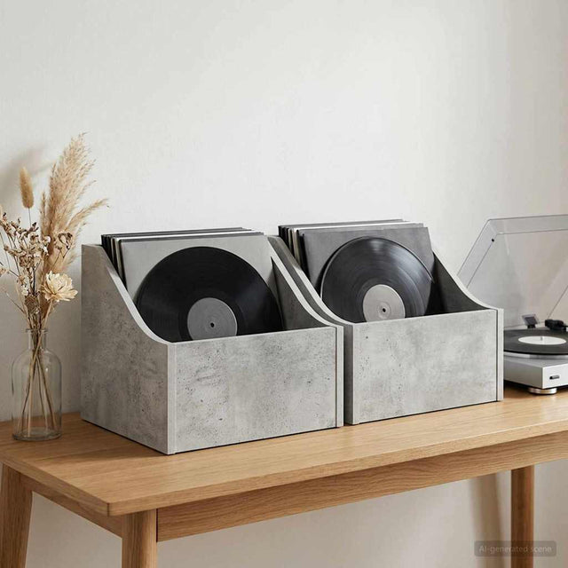 Vidaxl lp recorddoos 2 st betongrijs 37 x 33 x 32 cm bewerkt hout