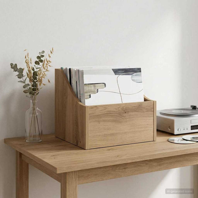 Vidaxl lp recorddoos artisanaal eiken 37 x 33 x 32 cm bewerkt hout