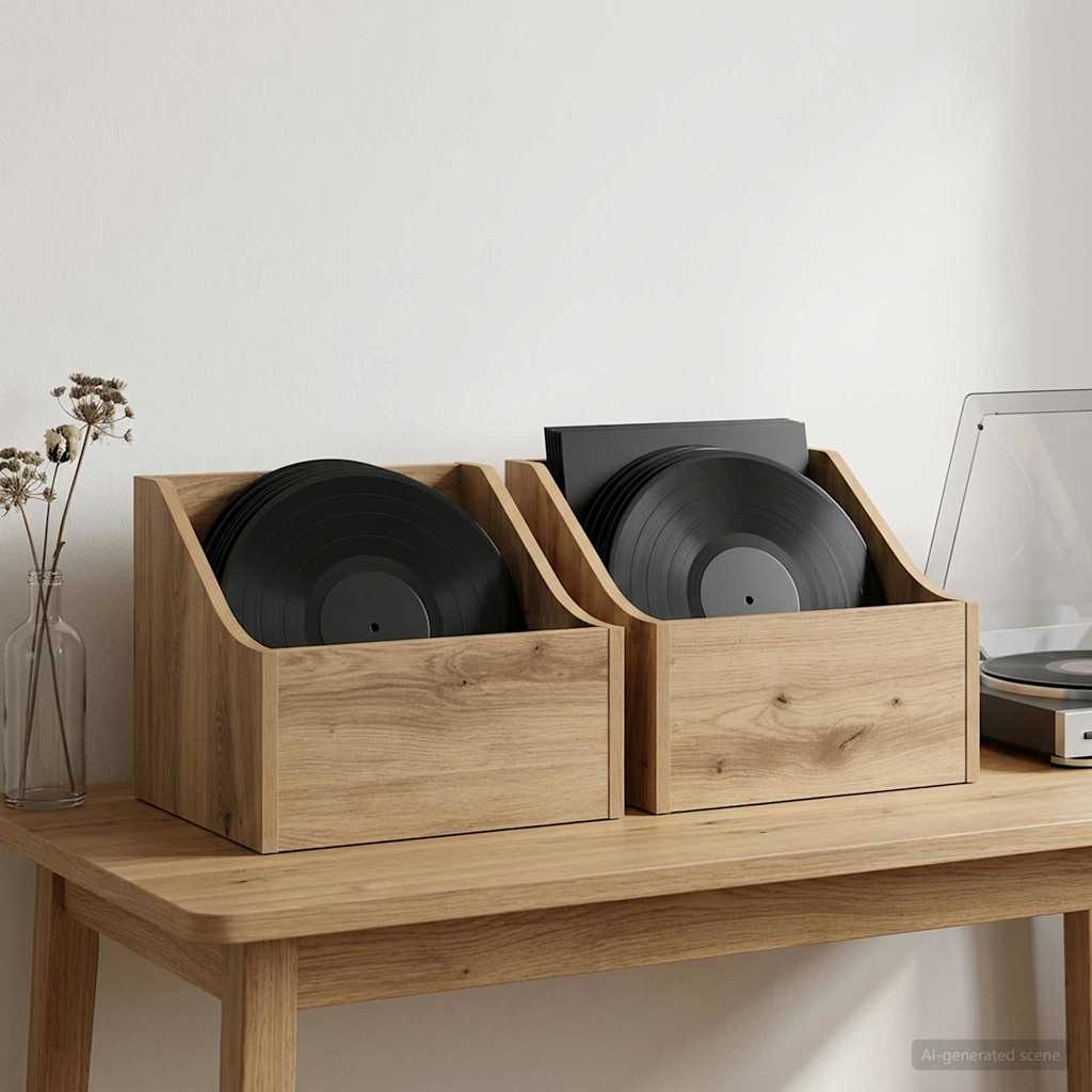 Vidaxl lp recorddoos 2 st artisanaal eiken 37 x 33 x 32 cm