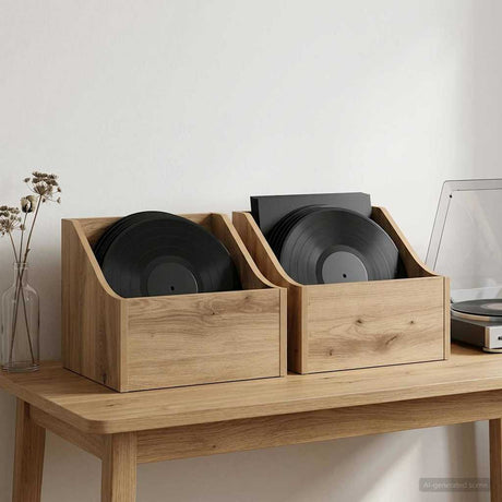 Vidaxl lp recorddoos 2 st artisanaal eiken 37 x 33 x 32 cm