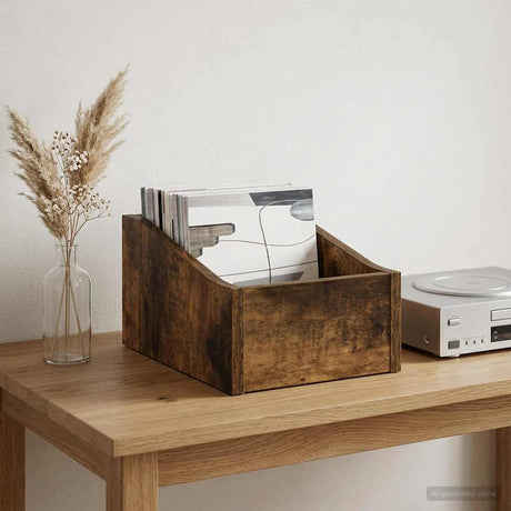 Vidaxl lp recorddoos gerookt eiken 23 x 33 x 16 cm bewerkt hout