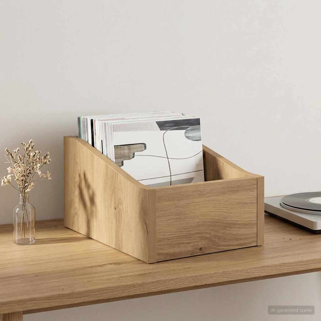 Vidaxl lp recorddoos artisanaal eiken 23 x 33 x 16 cm bewerkt hout