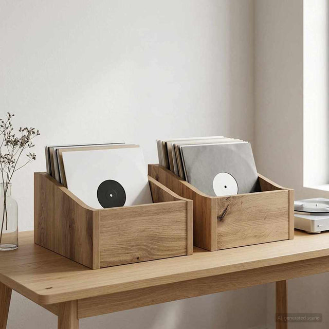 Vidaxl lp recorddoos 2 st artisanaal eiken 23 x 33 x 16 cm