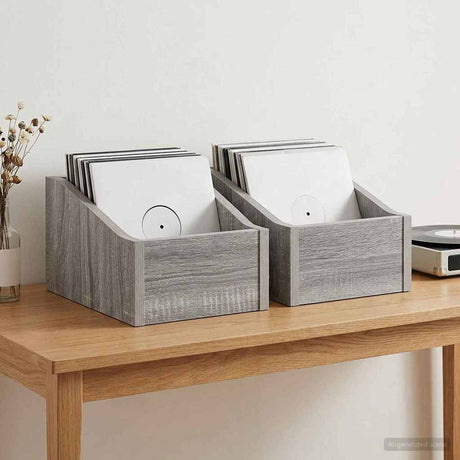 Vidaxl lp recorddoos 2 st grijs sonoma 18 x 32 x 18 cm bewerkt hout