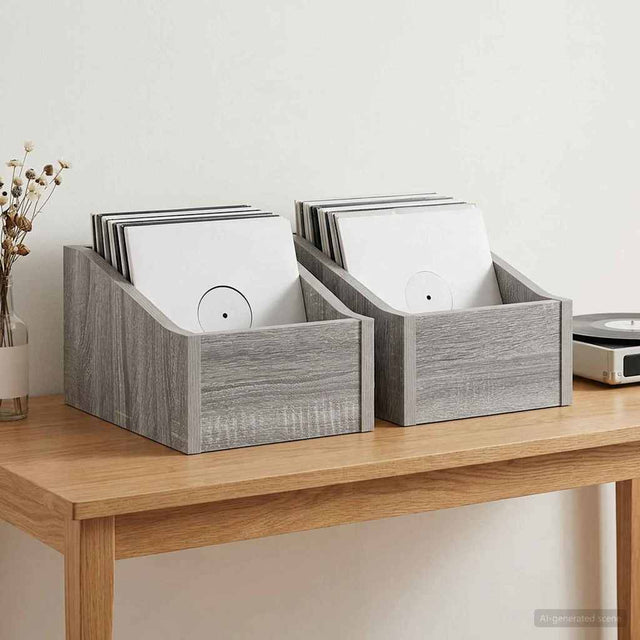 Vidaxl lp recorddoos 2 st grijs sonoma 18 x 32 x 18 cm bewerkt hout