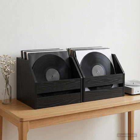Vidaxl vinyl album doos 2 st zwart eiken 38 x 30 x 29 cm bewerkt hout
