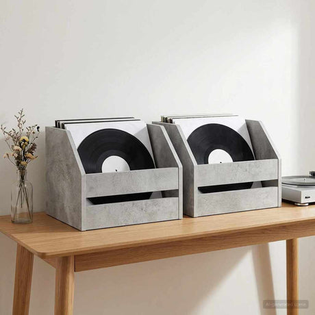 Vidaxl vinyl album doos 2 st betongrijs 38 x 30 x 29 cm bewerkt hout