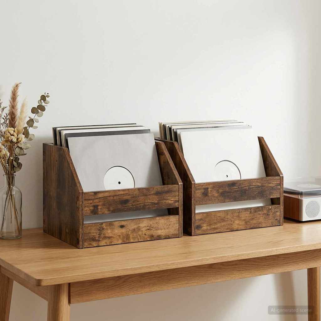 Vidaxl vinyl album doos 2 st gerookt eiken 38 x 30 x 29 cm