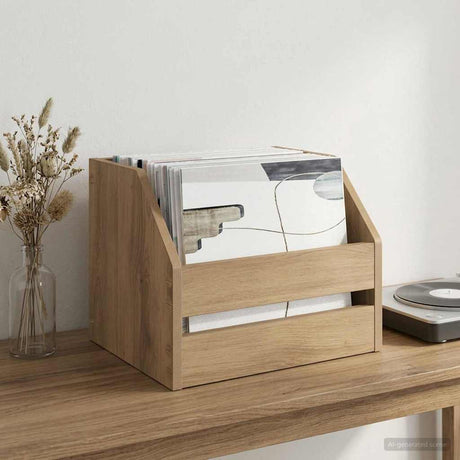 Vidaxl vinyl album doos artisanaal eiken 38 x 30 x 29 cm bewerkt hout