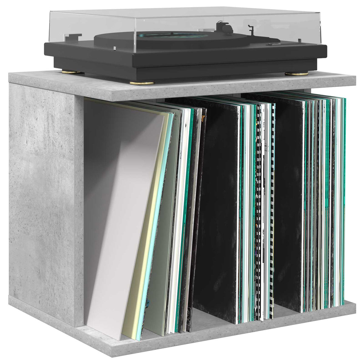 Vidaxl vinyl platenspeler opslag betongrijs 42 x 33 x 36 cm
