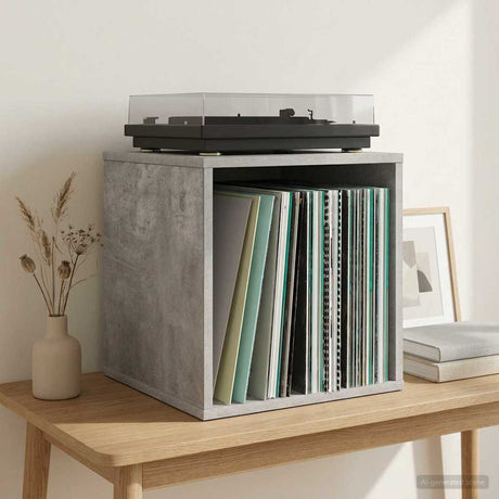 Vidaxl vinyl album doos betongrijs 37 x 36,5 x 38 cm bewerkt hout