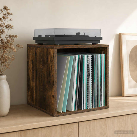 Vidaxl vinyl album doos gerookt eiken 37 x 36,5 x 38 cm bewerkt hout