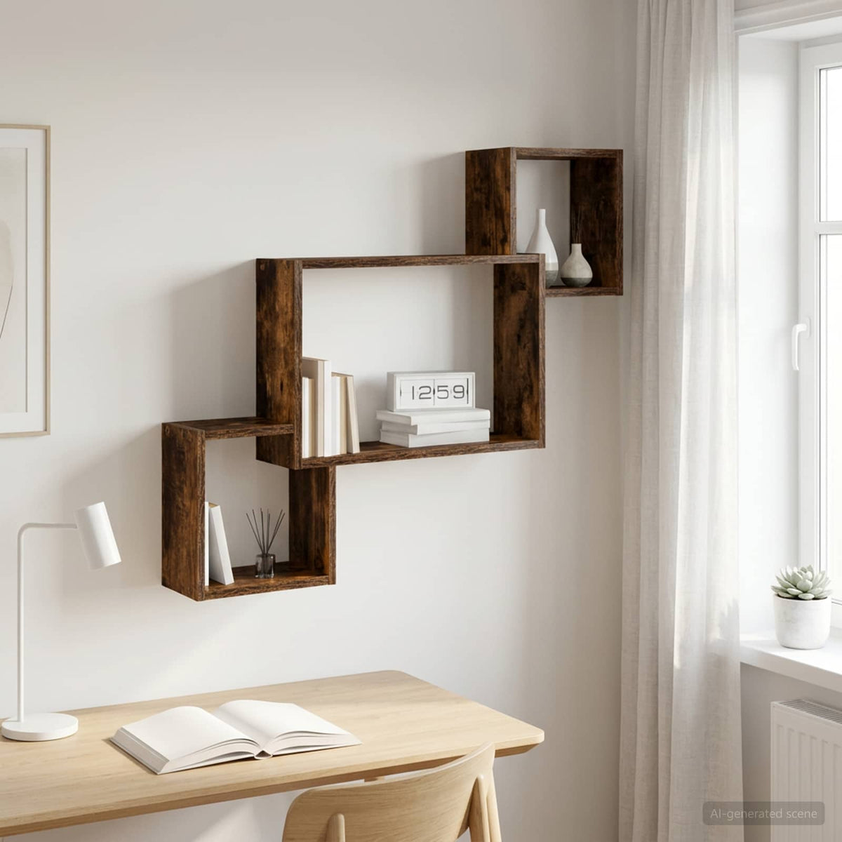 Vidaxl wandplank muurmontage gerookt eiken 91,5 x 15 x 76 cm