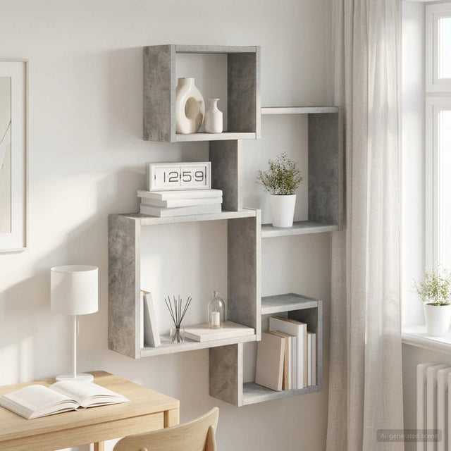 Vidaxl wand cube planken muurmontage betongrijs 64 x 13,5 x 91,5 cm
