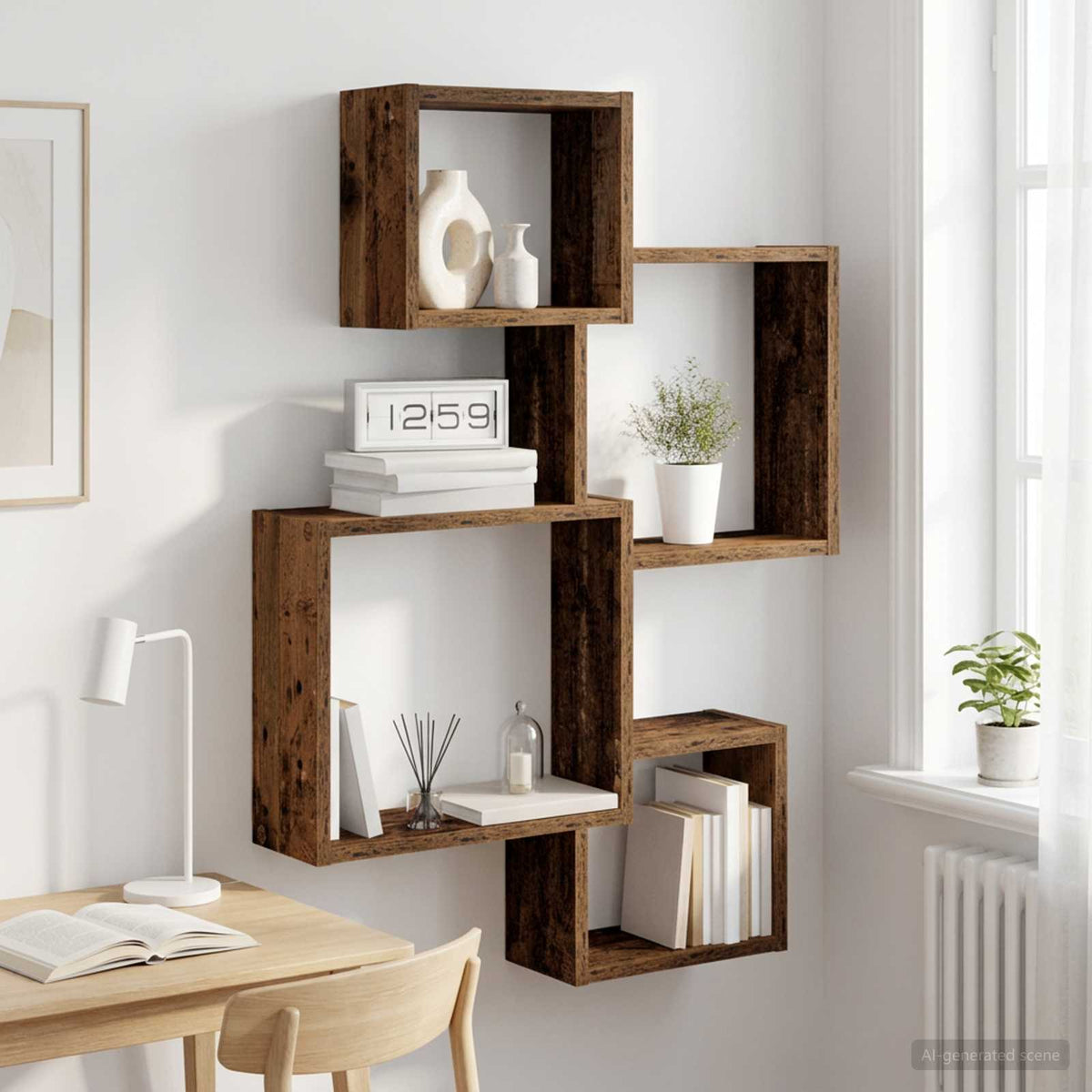 Vidaxl wand cube planken muurmontage oud hout 64 x 13,5 x 91,5 cm