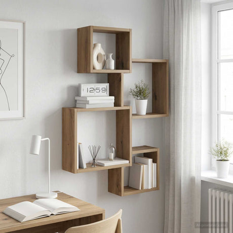 Vidaxl wand cube planken muurmontage artisanaal eiken bewerkt hout
